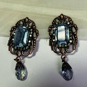 Vintage Kirk’s Folly Bronze and Blue Crystal Earrings 1980’s clip on